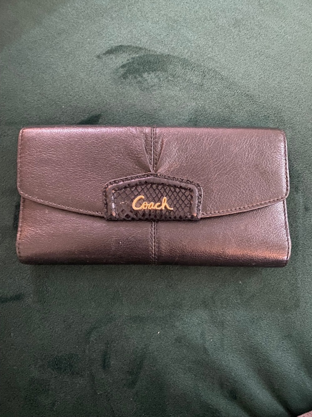 Vintage Coach Black Leather Continental Wallet | Gold Logo | Large